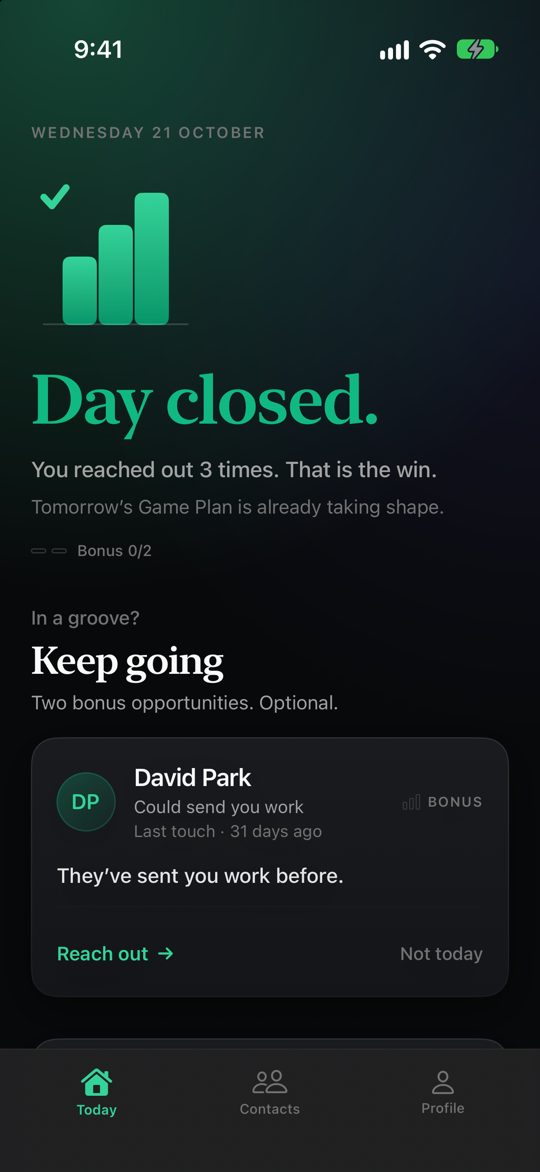 CLOSE screenshot: Day closed