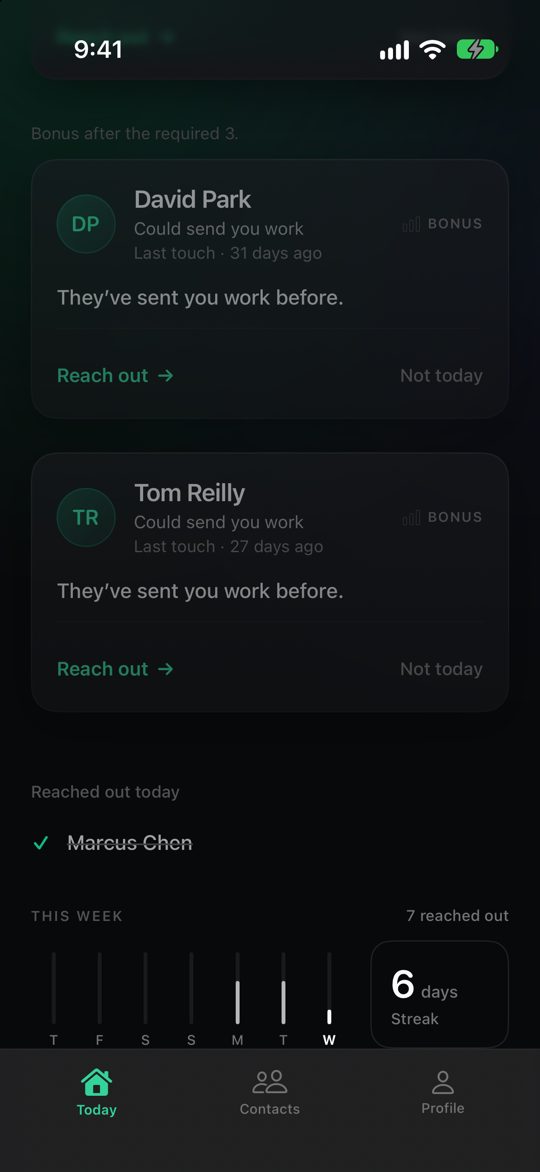 CLOSE screenshot: Your week at a glance